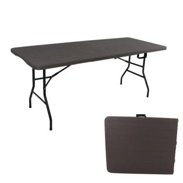 Imagem de Mesa Dobrável Portátil Que Vira Maleta De Plástico Textura De Madeira 180 X 74 Cm