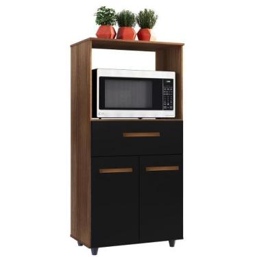 Imagem de Balcão Multiuso Forno 2 Portas 1 Gaveta 60 Cm Luna Savana Preto Mobbs 