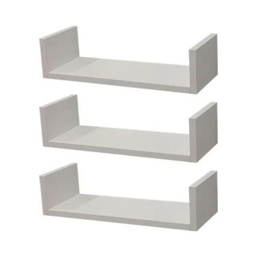 Imagem de Kit 3 Prateleiras Em U 60x15 Cm Organizador Escritório Com Suporte Invisível Branco