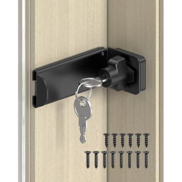 Imagem de MeBantoo Trava de ferrolho de porta de 90 graus, trava de ângulo reto de segurança doméstica, fechadura de porta de celeiro deslizante para portão, quarto, cerca, jardim (preto, 8,5 cm com chave - 1