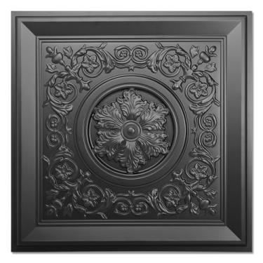 Imagem de WOWSTAR Pacote com 24 azulejos de teto de 61 cm x 61 cm, azulejos de teto 3D com cola à prova d'água, estilo vintage, preto, arte de parede