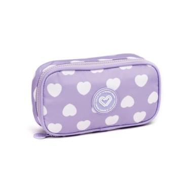 Imagem de Estojo Box Escolar Corações Com Divisórias Internas Meninas (Roxo)