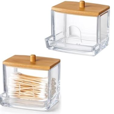 Imagem de Porta Cotonetes com Tampa de Bambu, Acrílico Transparente - 2 Unidades