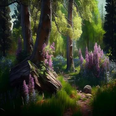 Imagem de Quadro Decorativo Nature Green Árvores e Folhas Pintura em Tela para Sala Quarto Escritório 50x50cm