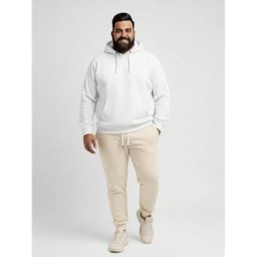 Imagem de Calça de Moletom Masculino Plus Size Jogger Tecido Flanelado com Bolso Creme-Masculino
