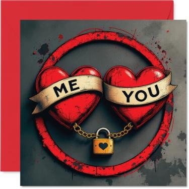 Imagem de Stuff4 Cartão de aniversário divertido - Coração sob cadeado e chave - Cartão de feliz aniversário fofo para parceiro de marido, esposa, namorado, namorada, cartões comemorativos de 14 cm