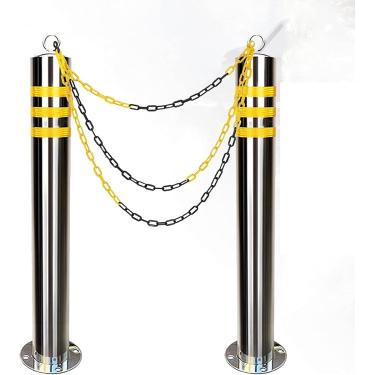 Imagem de Poste De Amarração 2pcs Barreira De Estacionamento Com Corrente E Parafusos De Expansão Postes De Amarração De Aço Inoxidável Para áreas De Bloqueio De Vagas De Estacionamento, 76x800mm