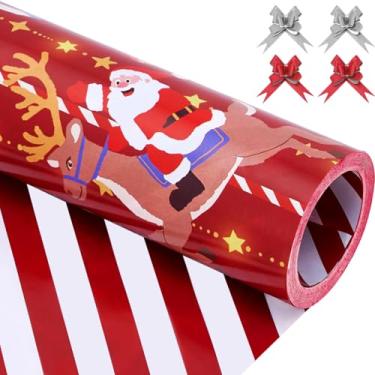 Imagem de EWES Conjunto de papel de embrulho de Natal vermelho, rolos engraçados, Papai Noel, para crianças, lindos desenhos animados, gnomo grosso, folhas de embrulho para presente, exclusivo, reversível