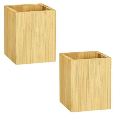 Imagem de Useekoo Porta-lápis de madeira para mesa, pacote com 2 organizadores de mesa de escritório de bambu e acessórios, suporte de controle remoto para bancada, casa, escola e barbearia - bambu natural