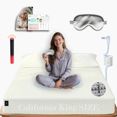 Imagem de Ali King Lençóis de aterramento – California King Size, algodão macio com fibra prateada, 38 cm com bolso profundo e aterramento terrestre para melhorar o sono (bege, California King 182 x 203 x 38 cm