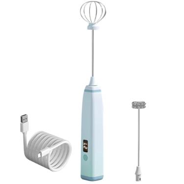 Imagem de LUMINFLY Espumador de leite portátil com bateria integrada e tela de LED, recarregável por USB, cabeça extra, design preto compacto