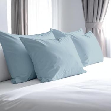 Imagem de Conjunto de 4 fronhas King azul claro 800 fios com 4 fronhas 100% algodão egípcio com fibra longa e trama de cetim, hotel macio e sedoso - como capas de travesseiro de cama para dormir confortável