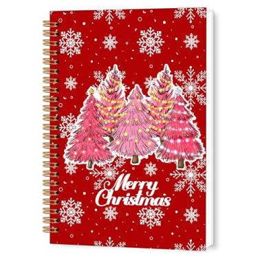 Imagem de TWRVI Caderno espiral de árvore de Natal rosa, árvore de Natal rosa, caderno pautado para faculdade, material escolar, cadernos de diário com flocos de neve, 14 x 8,7 cm, 164 páginas