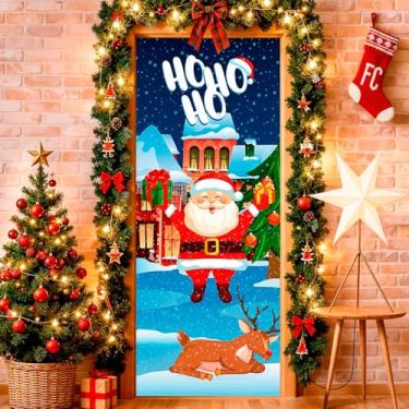 Imagem de Capa de Porta Decoração de Natal 3D Veste Fácil Tecido Premium Sublimado e Alta Definição Enfeite Casa Hall Natalina (Papai Noel Mod.1)