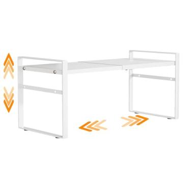 Imagem de Organizador de prateleira expansível para armário de despensa de cozinha, bancada sob a pia, prateleira de armário de cozinha (branco)