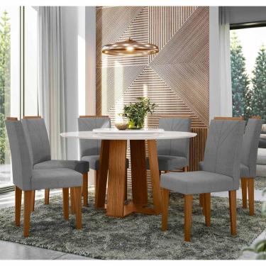 Imagem de Conjunto Sala De Jantar Mesa Isabela 1,35m Com Tampo Giratório E 6 Cadeiras Amanda Ypê/off White/ln02 - New Ceval