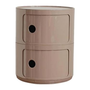 Imagem de Armário de armazenamento multifuncional, mesa de cabeceira com portas de correr, mesa de cabeceira redonda com gavetas, adequado para sala de estar e quarto, espaço pequeno (tamanho: 2 camadas, cor