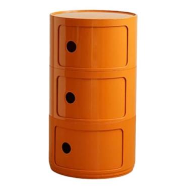 Imagem de Armário de armazenamento multifuncional, mesa de cabeceira com portas de correr, mesa de cabeceira redonda com gavetas, adequado para sala de estar e quarto, espaço pequeno (tamanho: 3 camadas, cor