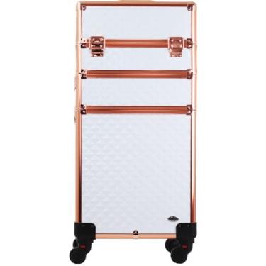 Imagem de Maleta de maquiagem Carrinho Rubys 3 Andares e 4 Rodinhas Branca e Salmao FS-W1206MC-1