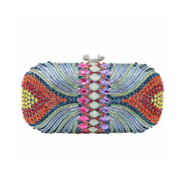 Imagem de DKQXEIM Bolsa feminina moderna de strass para noite com listras brilhantes de cristal bolsa clutch de casamento para festa de banquete, Multicor