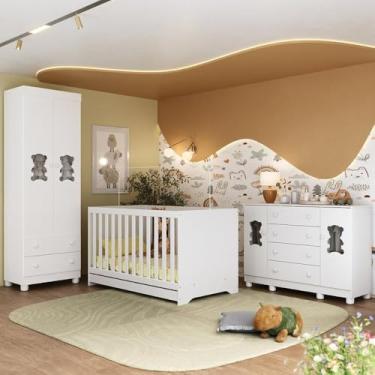 Imagem de Quarto de Bebê Completo com Berço Americano 3 em 1 Fofura Multimóveis Mp4657 Branco