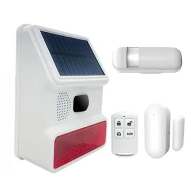 Imagem de Alarme de Luz Estroboscópica Solar com Detector Movimento Indução Anti-interferência IP65 Som-Luz Sinal Sem Fio 433MHz para Casa Fazenda celeiro Villa Jardim Controle Remoto Porta Ímã