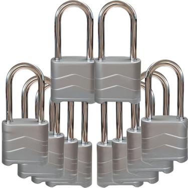 Imagem de SEPOX Cadeados combinados resistentes, alumínio prateado, 55 mm, reinicializáveis de 4 dígitos, manilha à prova de intempéries, pacote com 10