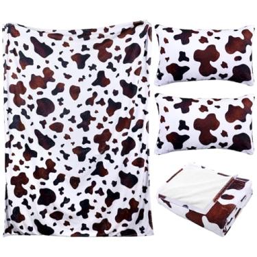 Imagem de Mindsoft 3 peças de cama com estampa de vaca 152 x 203 cm, cobertor térmico de lã com estampa de vaca com capas de travesseiro combinando, suprimentos de cama de flanela, decoração de quarto de