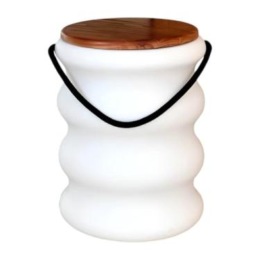 Imagem de Banqueta Baú Organizadora Ondulada | Mesinha de Apoio com Tampo de Madeira e Alça em Corda Náutica | Puff Decorativo 4 em 1 | Suporta 150kg | Design Moderno