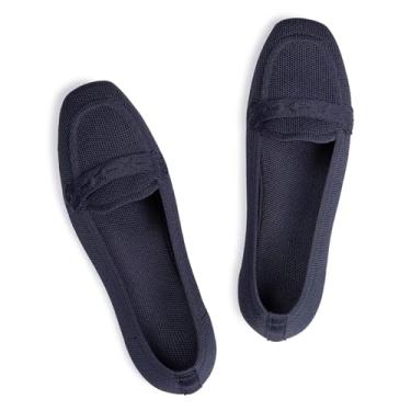 Imagem de Frank Mully Sapatos Femininos Mocassins Bico Quadrado Confortáveis Para Escritório, Calçados Fofos Dirigir E Caminhar, Azul-Marinho, 8,5