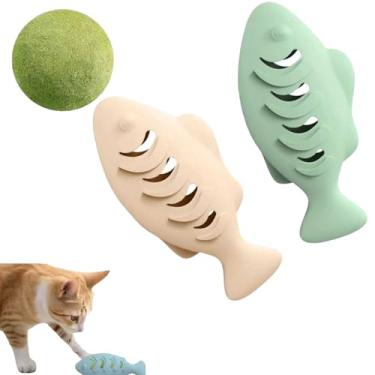Imagem de Glirops Pacote com 2 brinquedos de silicone para gatos, dispensador de petiscos interativo multifuncional e brinquedo para mastigar com bola de erva-dos-gatos, quebra-cabeça de comida, alimentador de