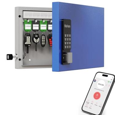 Imagem de WeHere Suporte de parede com 16 chaveiros, Bluetooth/compartilhamento de senha única/controle remoto Wi-Fi/código fixo/desbloqueio de chave, armário de chave inteligente, caixa organizadora de chaves