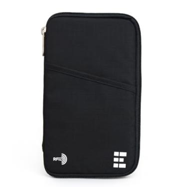 Imagem de Porta-passaporte – Carteira de viagem com bloqueio RFID para passaportes, cartões, dinheiro e mais – Organizador de documentos de couro genuíno de grão superior com alça de pulso, chaveiro e zíper YKK