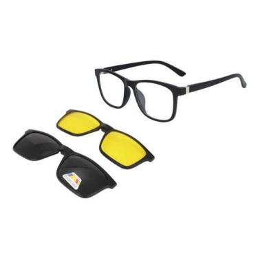 Imagem de Óculos Clipon Sol Armação Masculino Grau Quadrada 3 Em 1 - Shark Óculo