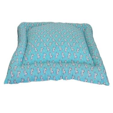 Imagem de Colchonete Pet Retangular Impermeável, Tricoline 100% Algodão, com Zíper, para Cães e Gatos, 70 x 90 cm, Fundo Impermeável, Almofada Removível (Alice Azul)