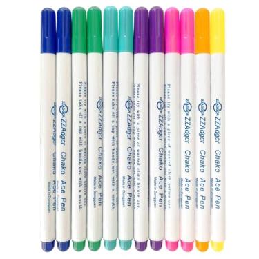 Imagem de Jauisus Canetas de tecido, caneta de tinta que desaparece, caneta solúvel em água para bordado, marcador de tecido para suprimentos de bordado de costura (12 peças, 7 cores)