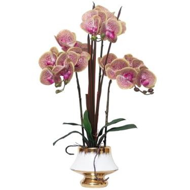 Imagem de CXGS Orquídeas flores artificiais toque real flor falsa em vaso de cerâmica 50,8 cm roxo dapple planta de orquídea falsa seda realista Phalaenopsis para centro de mesa, hotel, casa, decoração interna