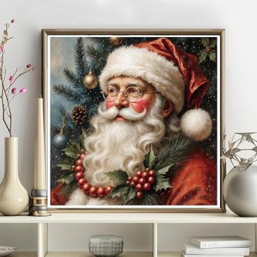 Imagem de Kits de arte de diamante 5D para adultos - kits de pintura de diamante de Natal DIY, broca redonda completa - artesanato de ponto cruz bordado de cristal para decoração de parede, presentes de Natal