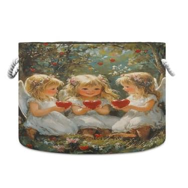 Imagem de SEHANY Cesto de armazenamento redondo grande com alça de corda, cesto de roupa suja de lona para armazenamento de cobertores, cesta de armazenamento infantil para quarto de banho, decoração de