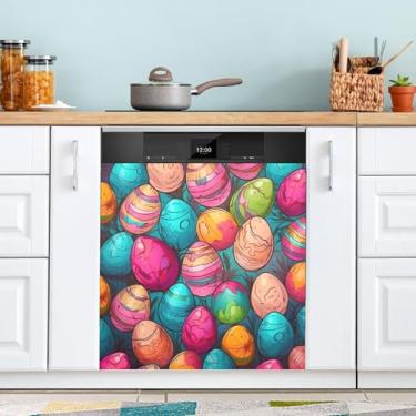 Imagem de ATTX Capa magnética colorida de ovos de páscoa para lava-louças, 58,4 cm C x 66 cm A, decoração da capa da máquina de lavar louça, decalques de armário doméstico e eletrodomésticos adesivos #129