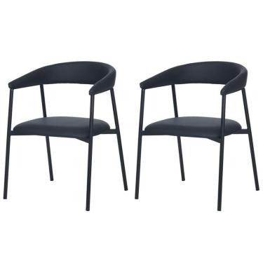 Imagem de Kit 2 Cadeiras Com Braço Chamonix Olivia Fratini Estofado Pu Preto Base Aço Carbono Preto