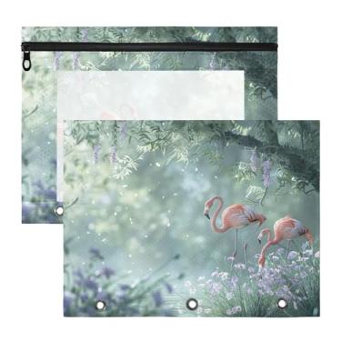 Imagem de SEHANY Pasta de lápis flamingo rosa com 3 anéis - bolsa de documentos com zíper tamanho A4 com janela transparente para sala de aula, escritório, 2 peças