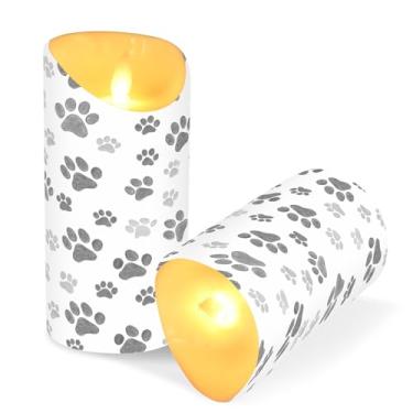 Imagem de Blueangle Pacote com 2 velas sem chama de pata de cachorro com controle remoto e temporizador, velas LED cintilantes (7,6 cm x 15 cm) para decoração de casa, casamento, acampamento (678)
