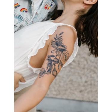 Imagem de Tatuagem de suco de ervas, semipermanente, romântico, estampa floral, longa duração, 14 dias, sem queda, não reflexiva, ombro, pescoço, braço, perna, costas, corpo, tatuagem, adesivo, 1