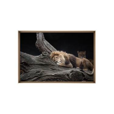 Imagem de Quadro Decorativo com Vidro Sala Hall Quarto 64x94cm Marrom Árvore Leão