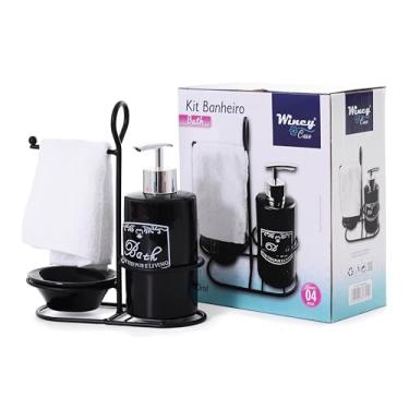 Imagem de Kit Banheiro 4 Peças Bath com Dispenser, Saboneteira, Toalhinha e Suporte - Wincy (PRB01084)