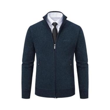 Imagem de Suéter Cardigan Masculino Grosso E Quente Com Gola Alta, Casual E Solt