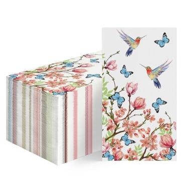 Imagem de Horaldaily 100 guardanapos decorativos de papel descartável primavera verão para convidados, aquarela beija-flor borboleta flores toalha de mão para festa, almoço, jantar, cozinha, banheiro