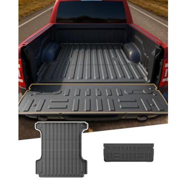 Imagem de PWY Tapete de cama e forro de cama para Ford F-150 (2015-2024 2025, 6,5 pés) / F150 Lightning (2022-2025), protetor de porta traseira resistente TPE + tapete de cama de caminhão, todos os climas e