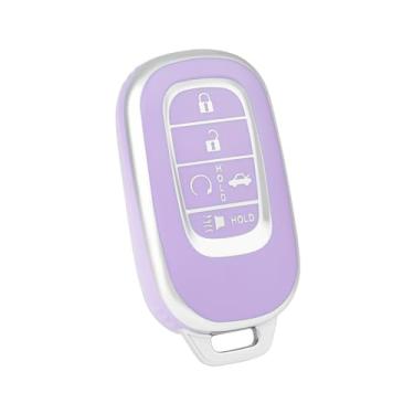 Imagem de OFF WE GO Capa para Honda Key Fob, capa protetora completa de TPU macio para Honda Accord HR-V CR-V Pilot Civic 2022 2023, prata e roxo
